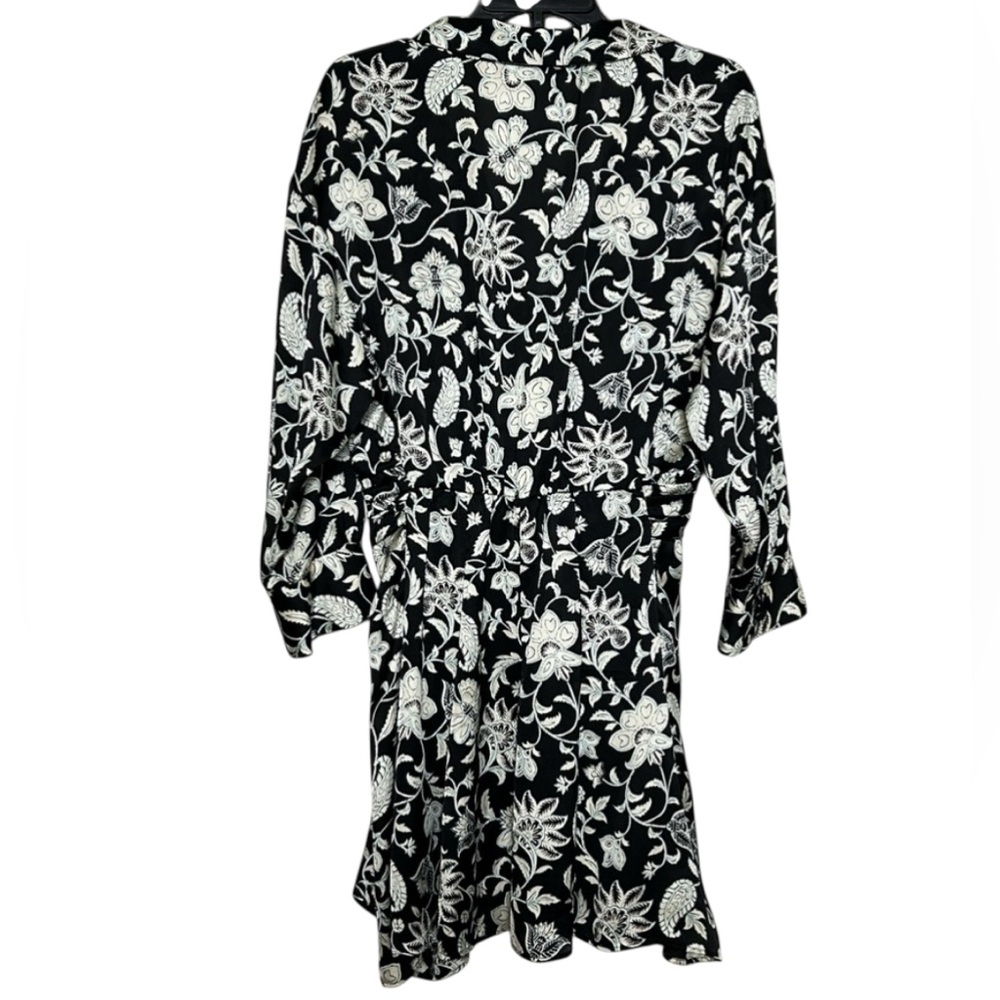 ZARA Floral Satin Effect Long Sleeve Shirt Dress Black White Size XL Fall Style - Picture 5 of 16